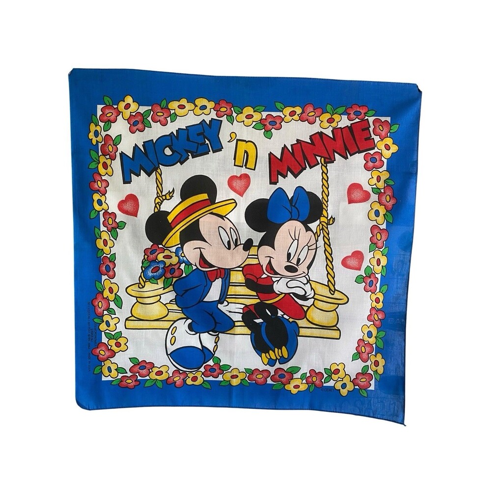 Vintage Disney Bandana Scarf Mickey & Minnie on Swing Woronowicz 50/50 NOS
